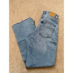 Pull & Bear Jeans Womens Size 8 Baggy Straight Medium Wash High Waisted Raw Hem